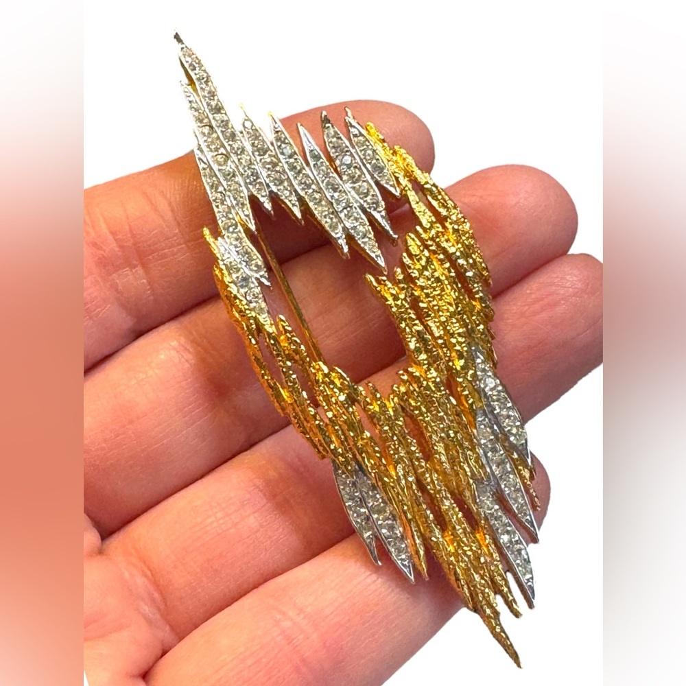 Vintage D’Orlan gold silver rhinestoe Modernist brooch RARE